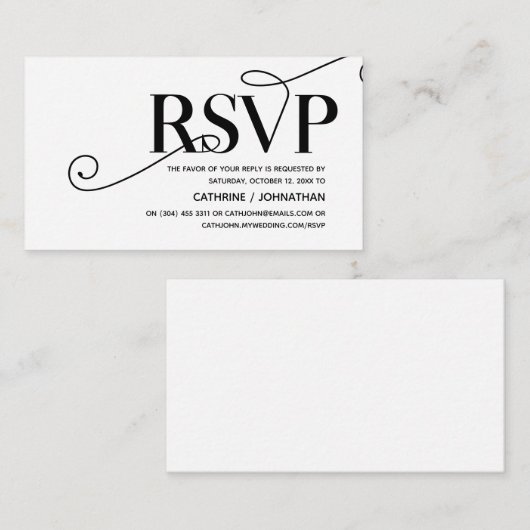 Elegant Classy, Black Script, RSVP reageren Informatiekaartje (Voorkant / Achterkant)