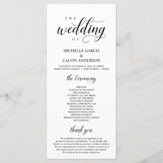 Elegant Classy, Black script, Wedding Ceremony Pro Programmakaart (Voorkant)
