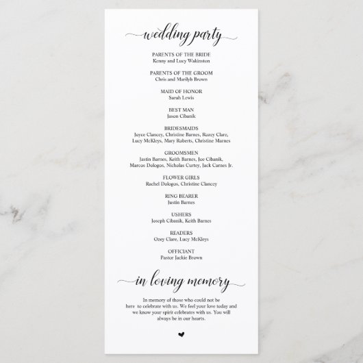 Elegant Classy, Black script, Wedding Ceremony Programmakaart (Achterkant)