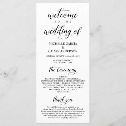 Elegant Classy, Black script, Wedding Ceremony Programmakaart (Voorkant)