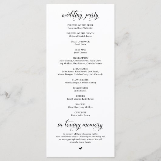 Elegant Classy, Black script, Wedding Ceremony Programmakaart (Achterkant)
