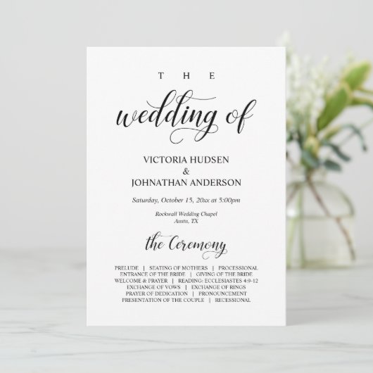 Elegant Classy, Black script, Wedding Ceremony Programmakaart (Staand voorkant)