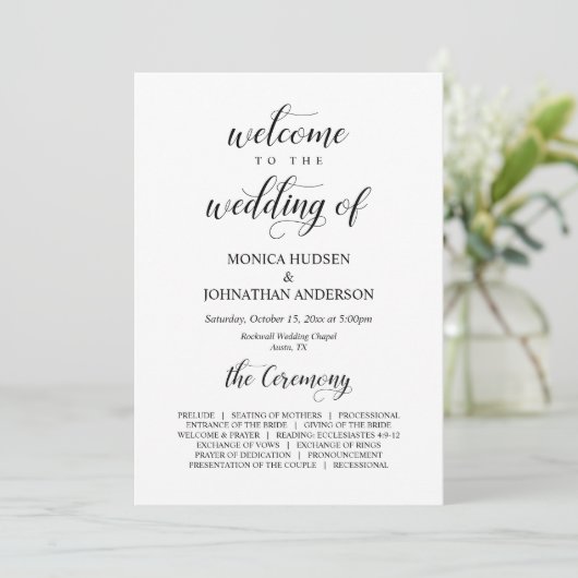 Elegant Classy, Black script, Wedding Ceremony Programmakaart (Staand voorkant)
