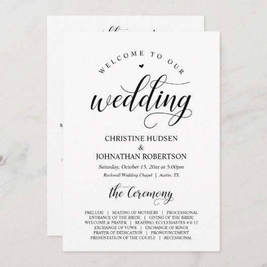 Elegant Classy, Black script, Wedding Ceremony Programmakaart (Voorkant / Achterkant)