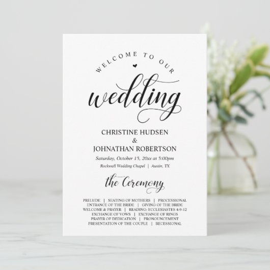 Elegant Classy, Black script, Wedding Ceremony Programmakaart (Staand voorkant)