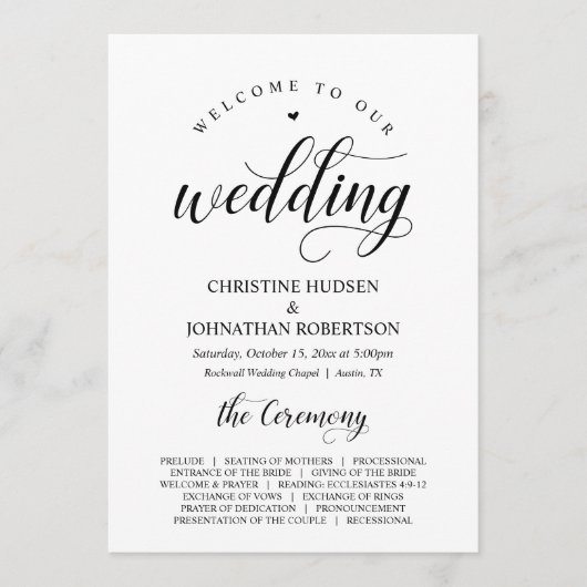 Elegant Classy, Black script, Wedding Ceremony Programmakaart (Voorkant)