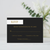 Elegant Classy Black White Gold Monogram Weddensch RSVP Kaartje (Staand voorkant)