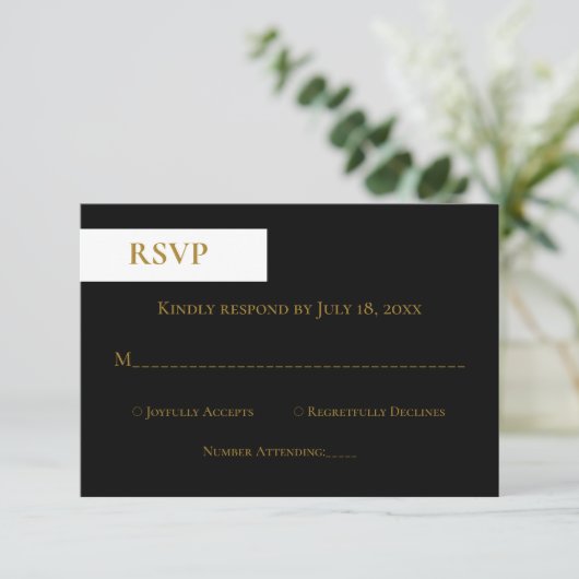 Elegant Classy Black White Gold Monogram Weddensch RSVP Kaartje (Staand voorkant)