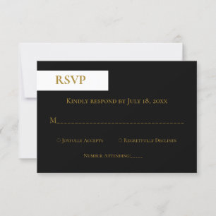 Elegant Classy Black White Gold Monogram Weddensch RSVP Kaartje