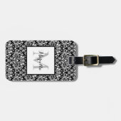 Elegant Classy Black White Monogram Damask Custom Bagagelabel (Voorkant horizontaal)