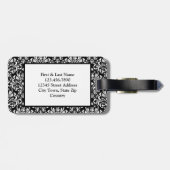 Elegant Classy Black White Monogram Damask Custom Bagagelabel (Achterkant horizontaal)