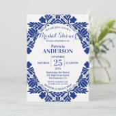 Elegant Classy Bloemen Blauw en Wit Vrijgezellenfe Kaart (Staand voorkant)