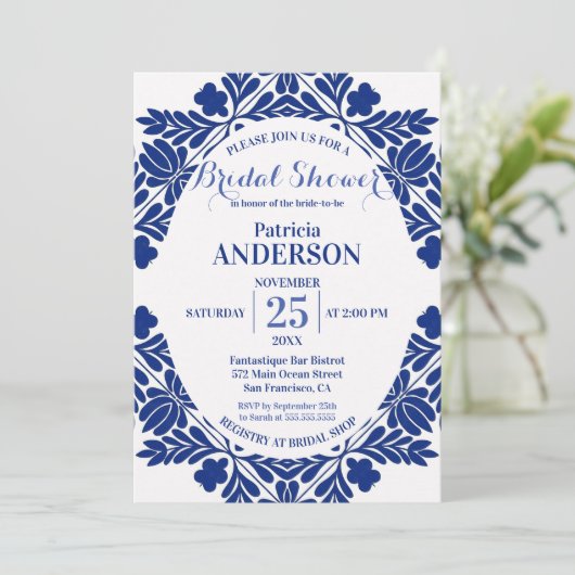 Elegant Classy Bloemen Blauw en Wit Vrijgezellenfe Kaart (Staand voorkant)