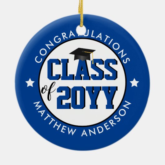 Elegant Classy Blue Class of 2023 Afstuderen Keramisch Ornament (Achterkant)