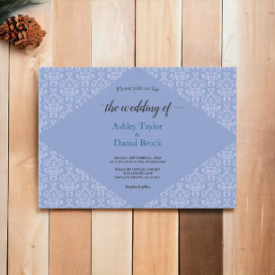 Elegant Classy Blue Damask Script Formele bruiloft Kaart
