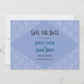 Elegant Classy Blue Damask Script Formele bruiloft Save The Date (Voorkant)
