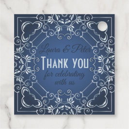 Elegant Classy Blue en Silver Wedding Jubileum Bedankjes Labels