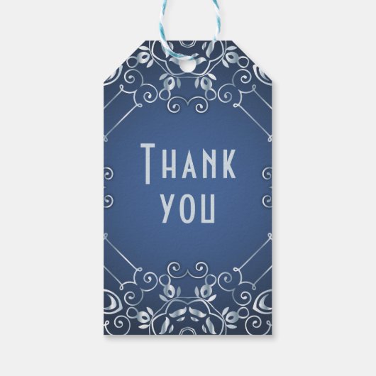 Elegant Classy Blue en Silver Wedding Jubileum Cadeaulabel (Achterkant)