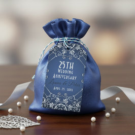 Elegant Classy Blue en Silver Wedding Jubileum Cadeaulabel
