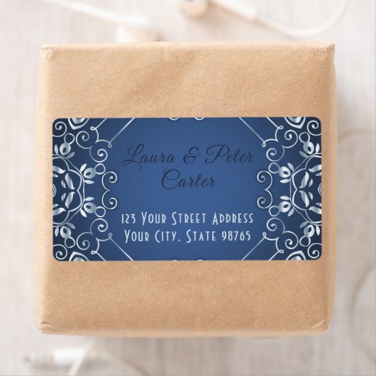 Elegant Classy Blue en Silver Wedding Jubileum Etiket (Insitu)