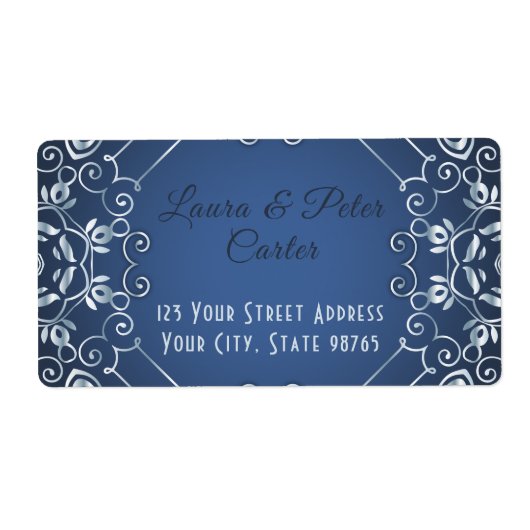Elegant Classy Blue en Silver Wedding Jubileum Etiket (Voorkant)