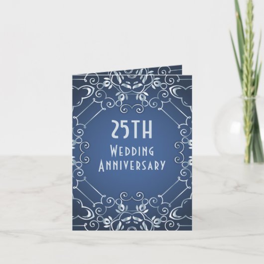 Elegant Classy Blue en Silver Wedding Jubileum Kaart (Voorkant)