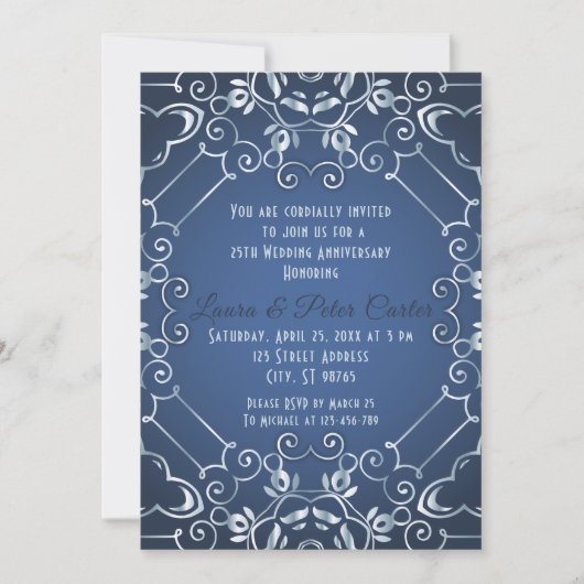 Elegant Classy Blue en Silver Wedding Jubileum Kaart (Voorkant)