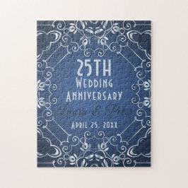 Elegant Classy Blue en Silver Wedding Jubileum Legpuzzel