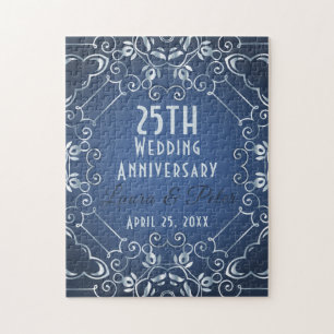 Elegant Classy Blue en Silver Wedding Jubileum Legpuzzel