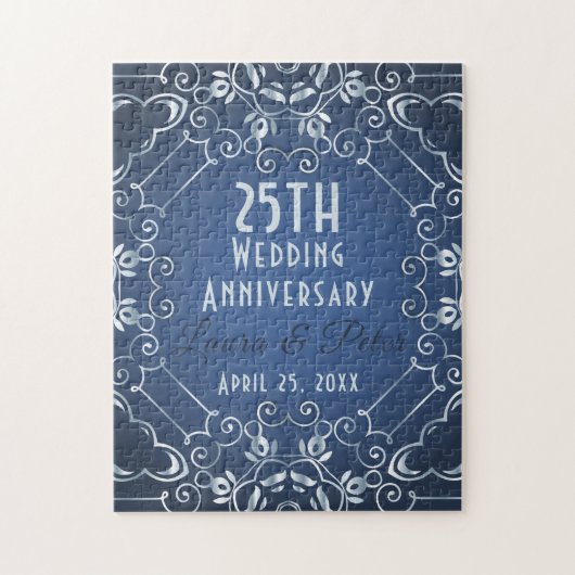 Elegant Classy Blue en Silver Wedding Jubileum Legpuzzel (Verticaal)