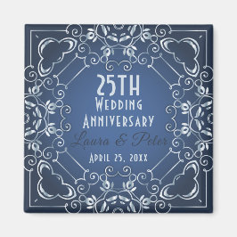 Elegant Classy Blue en Silver Wedding Jubileum Magneet