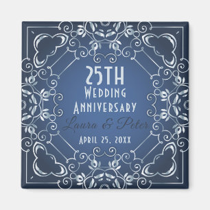 Elegant Classy Blue en Silver Wedding Jubileum Magneet