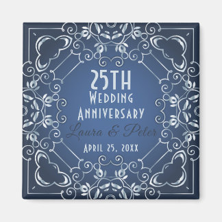 Elegant Classy Blue en Silver Wedding Jubileum Magneet