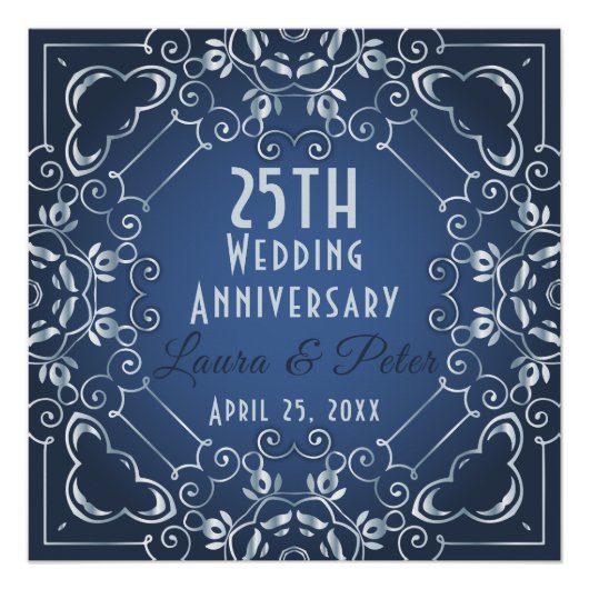 Elegant Classy Blue en Silver Wedding Jubileum Perfect Poster (Voorkant)