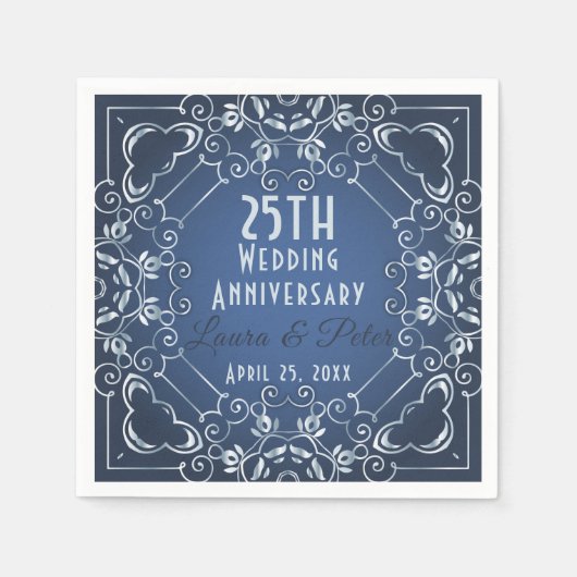 Elegant Classy Blue en Silver Wedding Jubileum Servet (Voorkant)