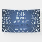 Elegant Classy Blue en Silver Wedding Jubileum Spandoek (Horizontaal)