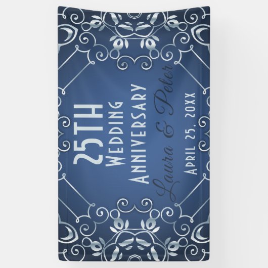Elegant Classy Blue en Silver Wedding Jubileum Spandoek (Verticaal)