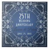 Elegant Classy Blue en Silver Wedding Jubileum Tegeltje (Voorkant)