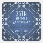 Elegant Classy Blue en Silver Wedding Jubileum Vierkante Sticker (Voorkant)