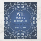 Elegant Classy Blue en Silver Wedding Jubileum Wijn Etiket (Enkel label)