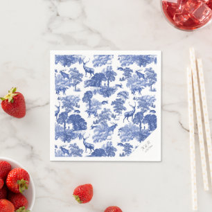 Elegant Classy Blue French Toile Deer Woodland Servet