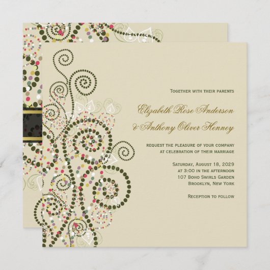 Elegant Classy Boho Green Spirals Wedding Invite Kaart (Voorkant / Achterkant)