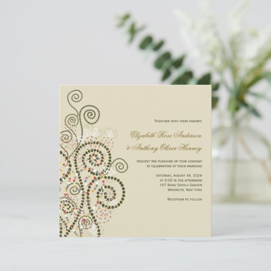 Elegant Classy Boho Green Spirals Wedding Invite Kaart (Staand voorkant)