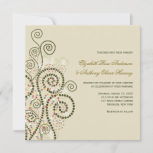 Elegant Classy Boho Green Spirals Wedding Invite Kaart