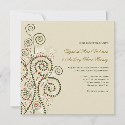 Elegant Classy Boho Green Spirals Wedding Invite Kaart (Voorkant)