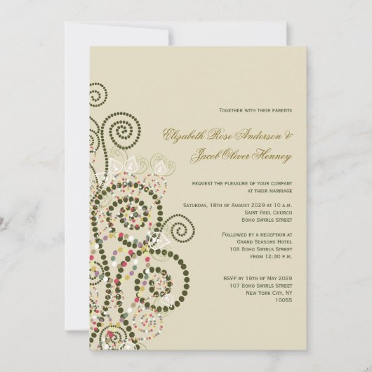 Elegant Classy Boho Green Spirals Wedding Invite Kaart (Voorkant)