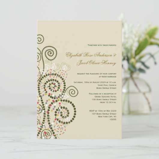 Elegant Classy Boho Green Spirals Wedding Invite Kaart (Staand voorkant)