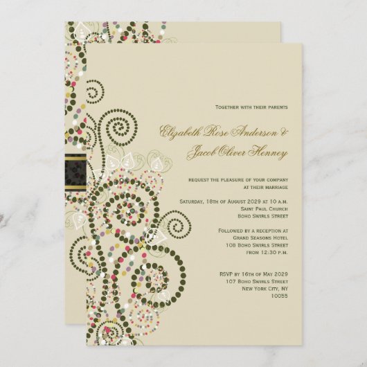 Elegant Classy Boho Green Spirals Wedding Invite Kaart (Voorkant / Achterkant)
