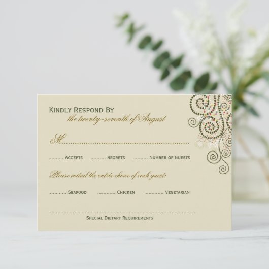 Elegant Classy Boho Green Spirals Wedding RSVP (Staand voorkant)