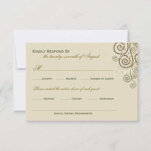Elegant Classy Boho Green Spirals Wedding RSVP Kaartje (Voorkant)